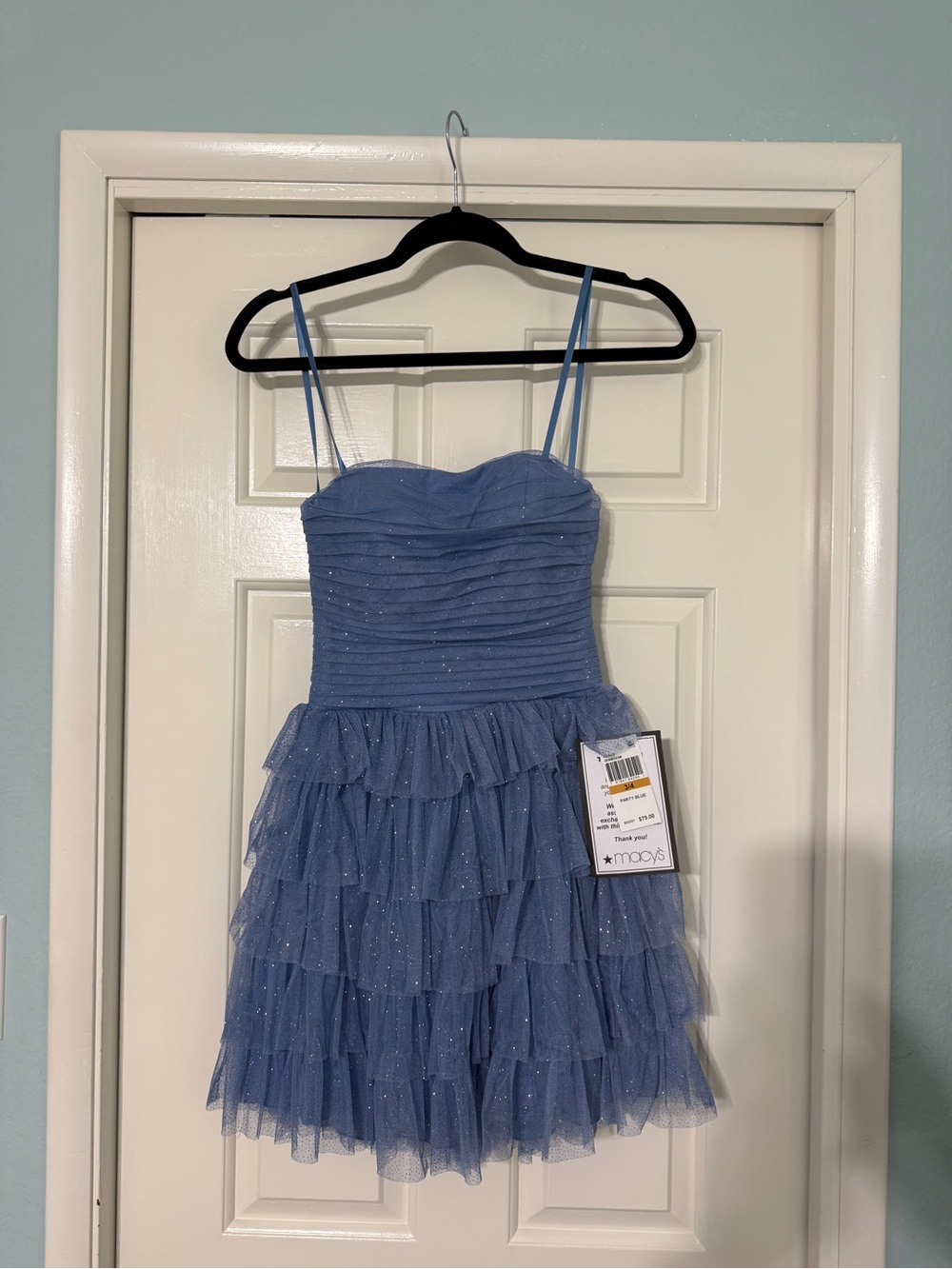 Sparkle Blue Ruffle Party Dress- juniors homecoming